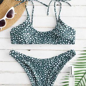 ZAFUL Printed Tie Bralette Bikini Set - Medium Sea